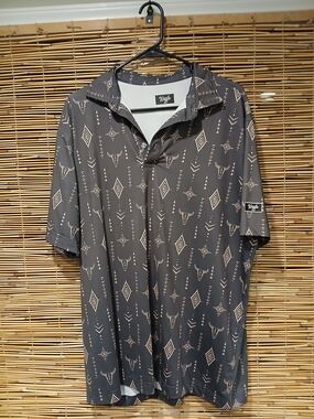 Men's Charcoal Geometric retro Short-Sleeve Polo